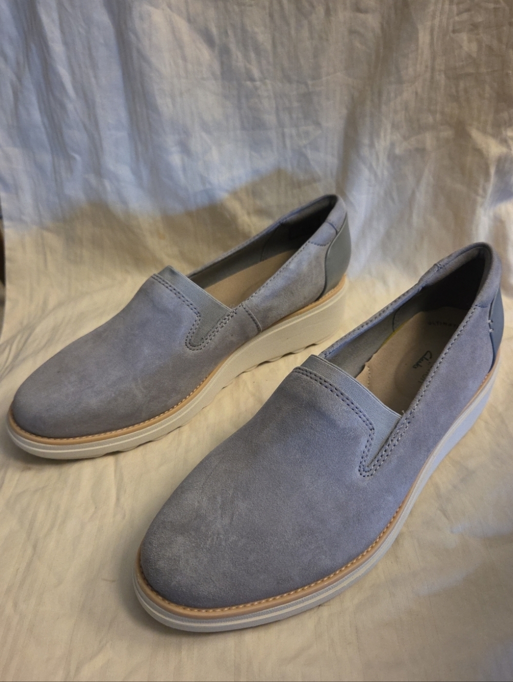 New Clarks Sharon Dolly Slip On Suede Loafers Shoes Gray Sz 9 Womens